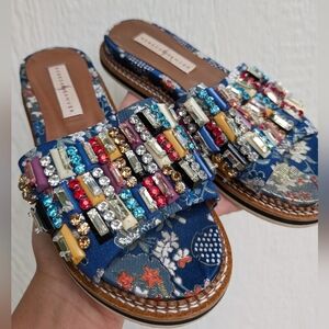 Rebeca Sanver Beaded Rhinestone Embroidered Slide Sandals Women's Size 35
